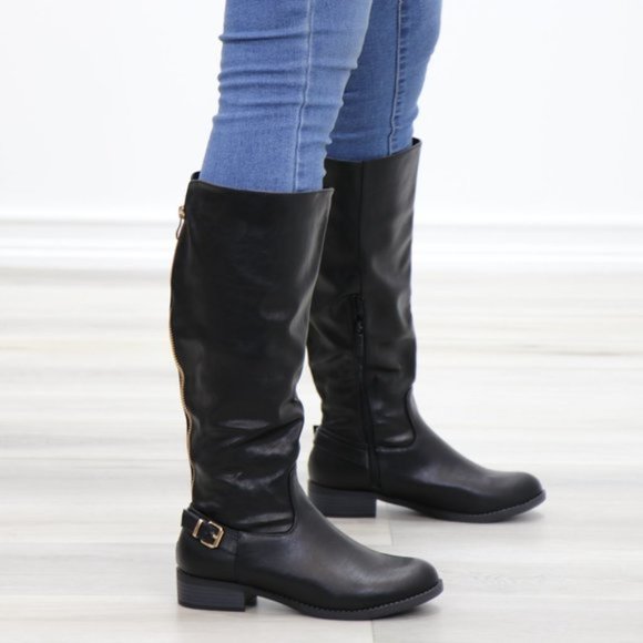 Rider Chick Mid Calf Boots Gold Buckle & Zipper - Picture 5 of 12